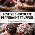 Round Chocolate Peppermint Truffle Balls coated in crushed peppermint candies on a holiday plate